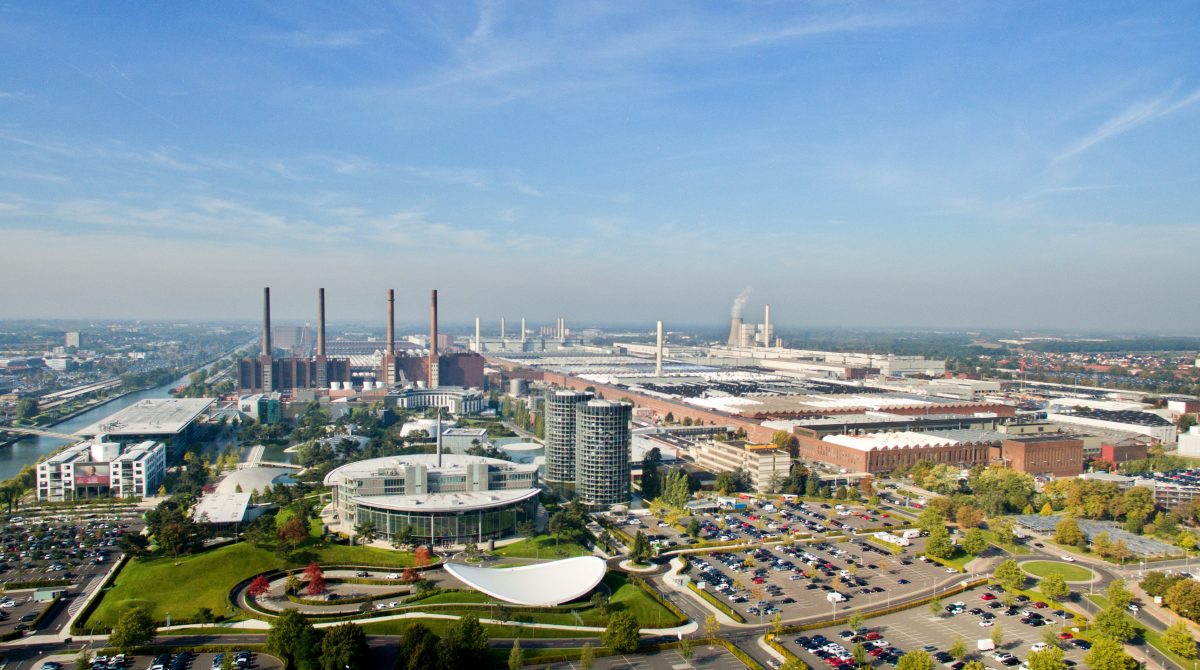 The Volkswagen factories and administration and sales buildings in Wolfsburg, northern Germany, on Oct. 5, 2015. For Volkswagen, the cost of its cheating on emissions tests in the U.S. is likely to run into the tens of billions of dollars and prematurely end its long-sought status as the world's biggest carmaker. (Julian Stratenschulte/DPA via AP)