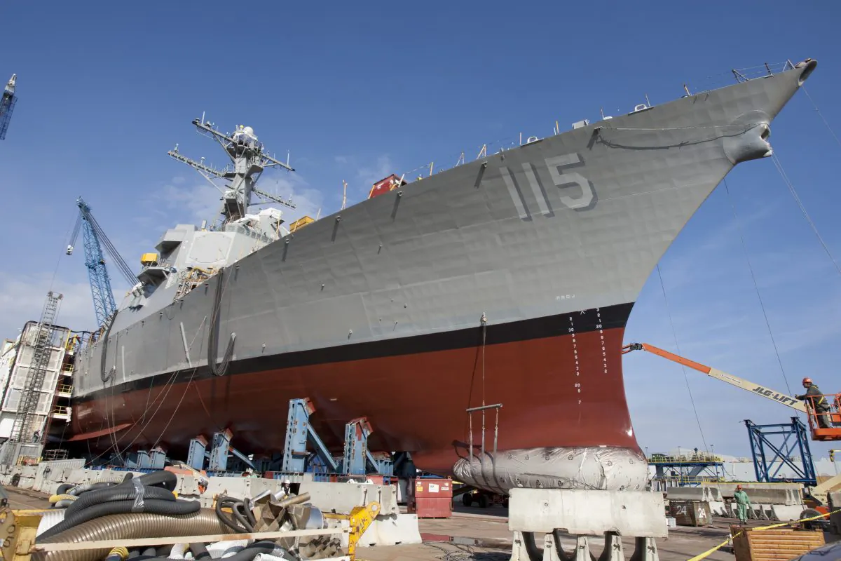 General Dynamics Bath Iron Works shows the future USS Rafael Peralta at Bath Iron Works in Bath, Maine, on Oct. 21, 2015. (Courtesy of General Dynamics Bath Iron Works via AP)