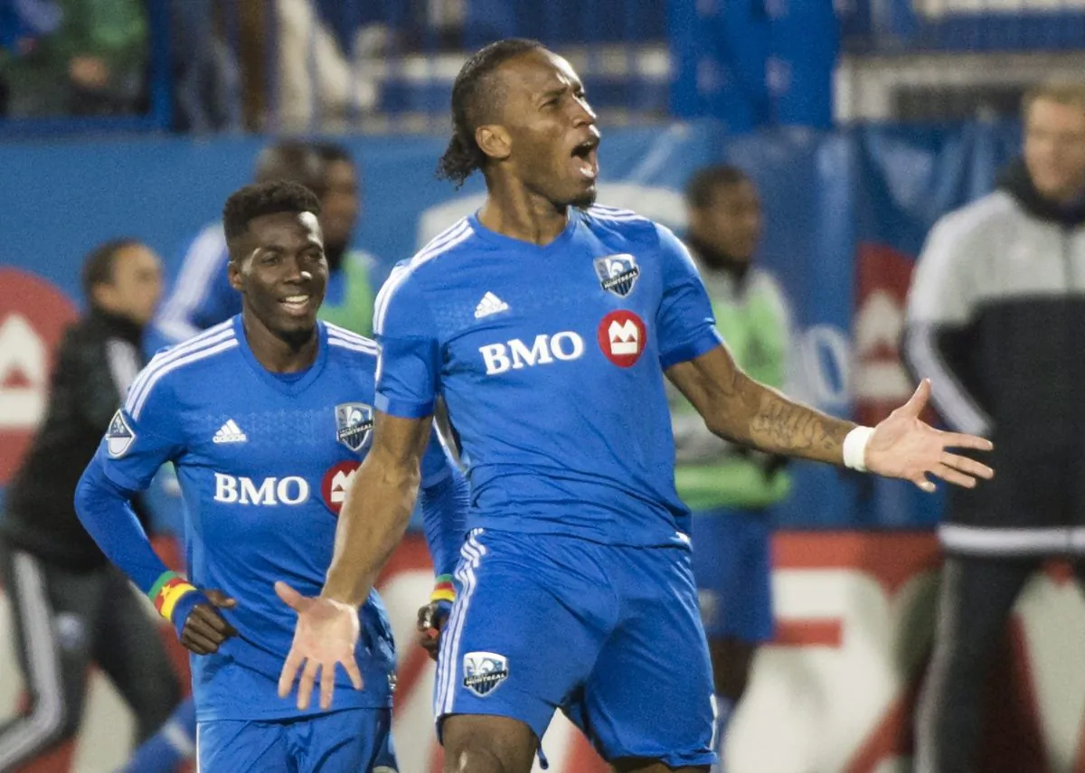Didier Drogba celebrates after scoring against Toronto FC on Oct. 25, 2015 in Montreal on the final day of MLS regular season. (The Canadian Press/Graham Hughes)
