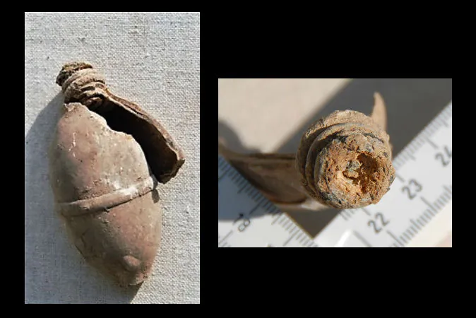 Left: Kaolin ceramic vessel with ceramic stopper, 4 inches by 1.5 inches. Right: The ceramic stopper. (Courtesy of Jon Haskell)