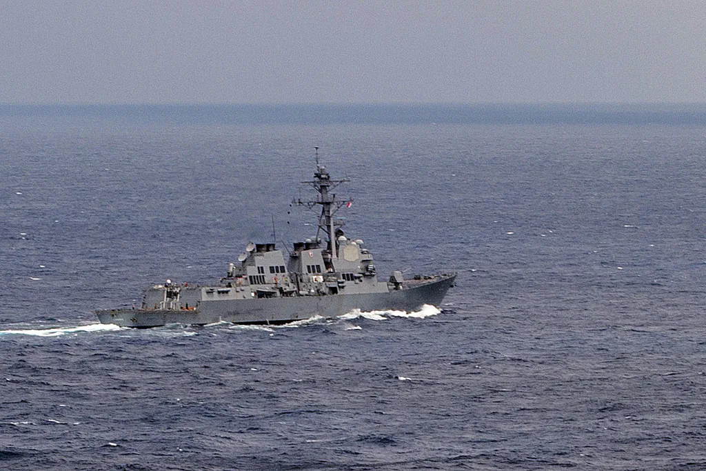 The guided missile destroyer USS Lassen during an operation in the South China Sea on July 7. On Tuesday the ship sailed past artificial island made by China in the South China Sea. (Mass Communication Specialist 2nd Class Joe Bishop/U.S. Navy)