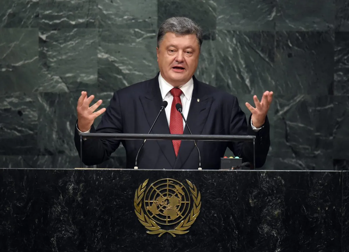 Ukrainian President Petro Poroshenko addresses the 70th Session of the U.N. General Assembly in New York on Sept. 29, 2015. (Timothy A. Clary/AFP/Getty Images)