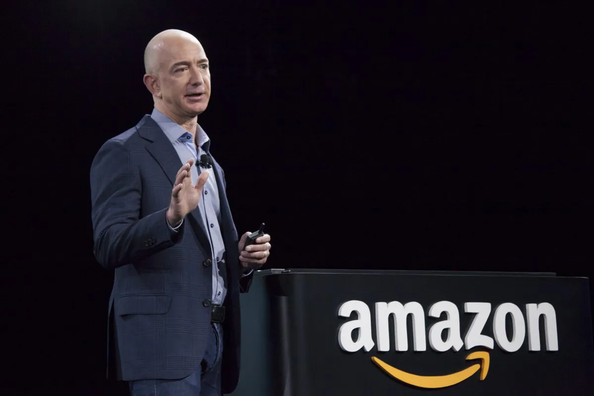 Amazon.com founder and CEO Jeff Bezos presents the company's first smartphone, the Fire Phone, on June 18, 2014, in Seattle, Washington.(David Ryder/Getty Images)