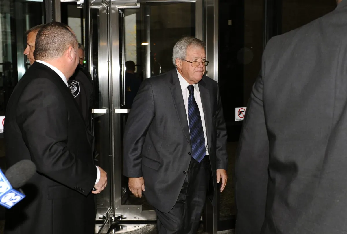 Former U.S. House Speaker Dennis Hastert leaves the federal courthouse on Oct. 28, 2015, in Chicago, where he changed his plea to guilty in a hush-money case that alleges he agreed to pay someone $3.5 million to hide claims of past misconduct. (AP Photo/Matt Marton)