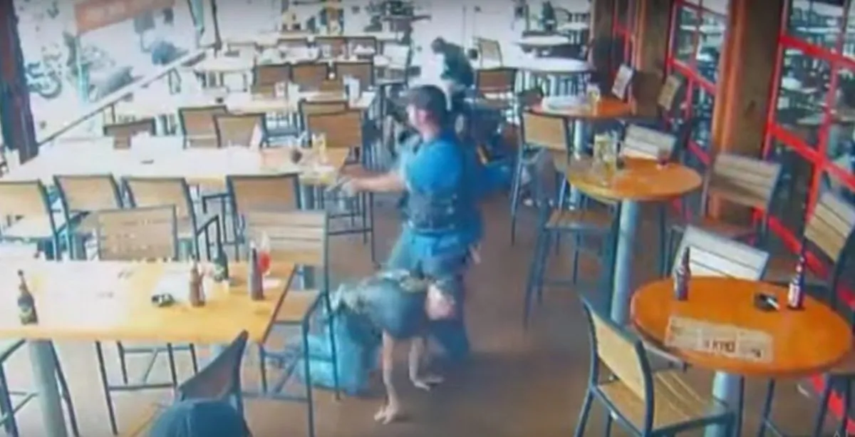 Surveillance footage of the shootout at the Twin Peaks bar in Waco, Texas. The biker shootout left nine bikers dead and 20 injured on May 17. (Screenshot)