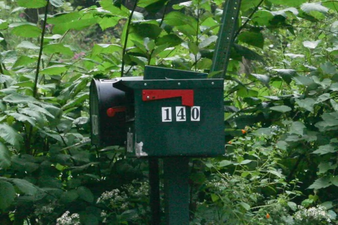 The mailbox outside the Falun Gong community of Dragon Springs. (Holly Kellum)