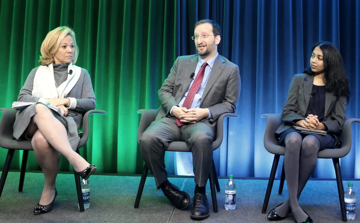 (L to R) Eileen Donahoe, director of Global Affairs, Human Rights Watch; Gady Epstein, media editor, the Economist; and Chinmayi Arun, Centre for Communication Governance, National Law University, Delhi; and Sanja Kelly, Freedom House, discuss a newly released Freedom House report, Freedom on the Net, at Google Washington, D.C., on October 28. (Gary Feuerberg/ Epoch Times)