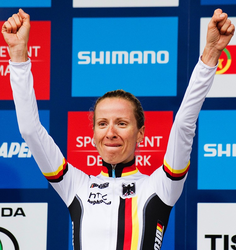 World Champion Judith Arndt of Germany stands on the podium of the Women Elite time trial competition in the UCI Road World Championships. (Jonathan Nackstrand/AFP/Getty Images) World Champion Judith Arndt of Germany stands on the podium of the Women Elite time trial competition in the UCI Road World Championships. (Jonathan Nackstrand/AFP/Getty Images)