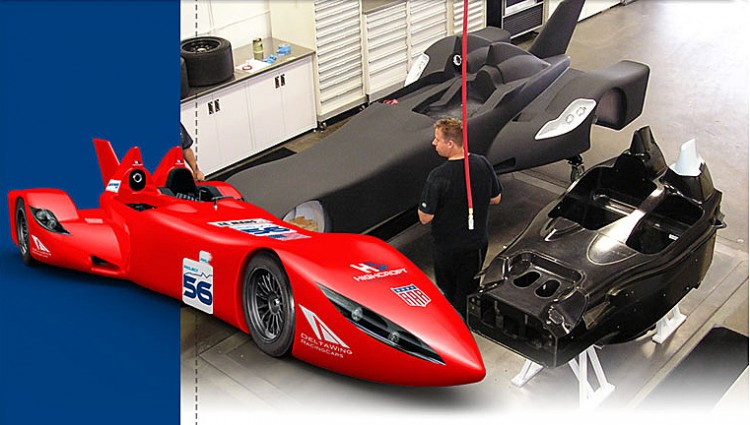 This photo from the latest DeltaWing press release shows one almost complete chassis—possible a show car—and what looks like an AMR-1 driver's compartment. (Highcroft Racing) This photo from the latest DeltaWing press release shows one almost complete chassis—possible a show car—and what looks like an AMR-1 driver's compartment. (Highcroft Racing)