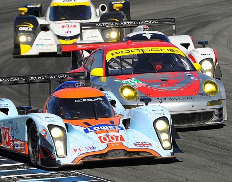 All four LMP-1 cars lapped nose-to-tail for the first several laps. (Americanlemans.com) All four LMP-1 cars lapped nose-to-tail for the first several laps. (Americanlemans.com)