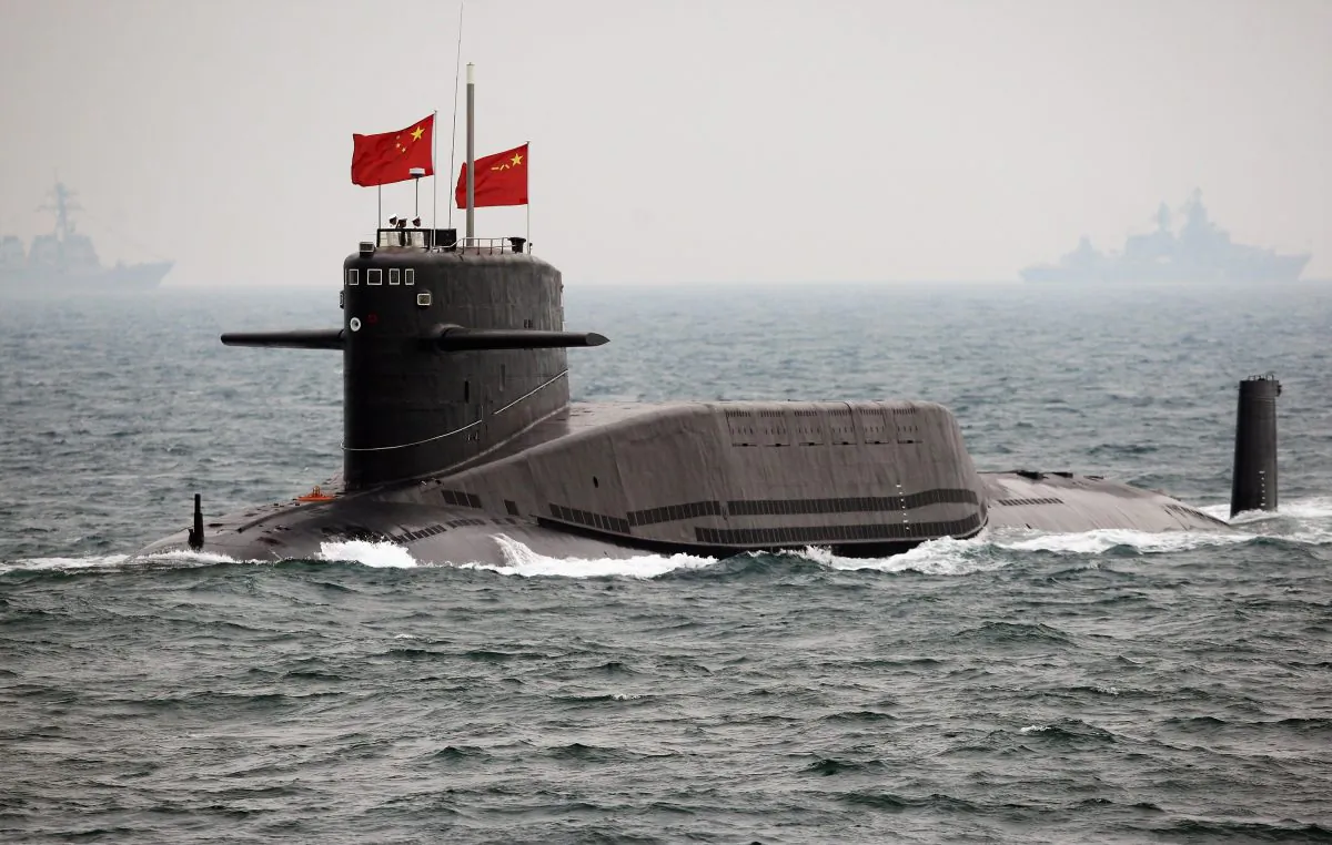 A People's Liberation Army Navy submarine on April 23, 2009, off Qingdao, in Shandong Province. (Guang Niu/AFP/Getty Images)