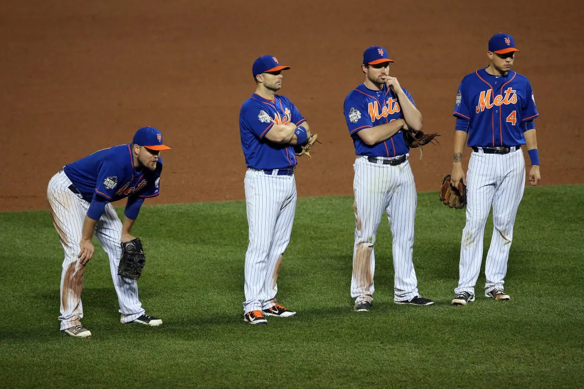 Mets infielders (L-R) Lucas Duda, David Wright, Daniel Murphy, and Wilmer Flores came up short in their bid to win the World Series but their run isn't over. (Doug Pensinger/Getty Images)
