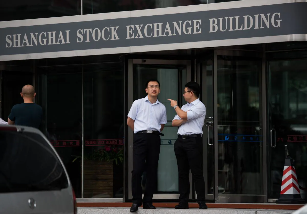 The entrance of the Shanghai Stock Exchange in the Lujiazui Financial District, on Sept. 22. (Johannes Eisele/AFP/Getty Images)