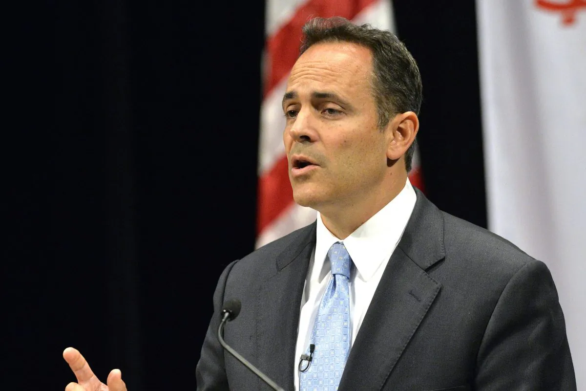 Kentucky Republican gubernatorial candidate Matt Bevin responds to a question during the 2015 Kentucky Gubernatorial Debate hosted by Centre College Tuesday, Oct. 6, 2015, in Danville, Ky. (AP Photo/Timothy D. Easley)