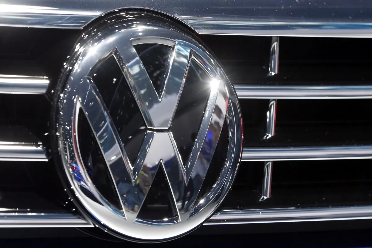 The logo of Volkswagen at a car is photographed during the Car Show in Frankfurt, Germany, on Sept. 22, 2015. (Michael Probst/AP Photo)