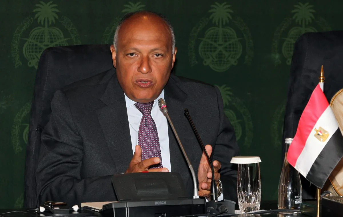 Egyptian Foreign Minister Sameh Shoukry at a press conference with his Saudi counterpart Adel al-Jubeir (unseen) following a meeting on July 23, 2015, at the ministry of Foreign Affairs in the Saudi city of Jeddah. (AFP/Getty Images)