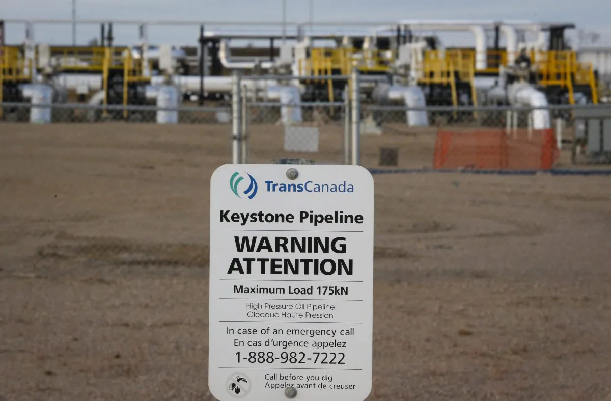 TransCanada's Keystone pipeline facilities are seen in Hardisty, Alberta, Canada, on Friday, Nov. 6, 2015. Following the Obama administration’s rejection of the Keystone XL pipeline, the oil industry faces the tricky task of making sure the crude oil targeted for the pipeline still gets where it needs to go. (Jeff McIntosh/The Canadian Press via AP)