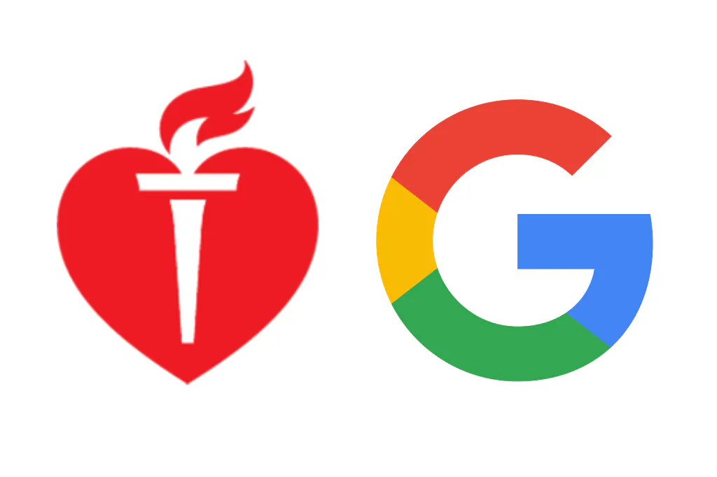 The logos of the American Heart Association and Google.