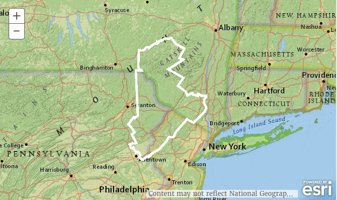 A screenshot of the map on the Scenic, Wild Delaware River website showing the region that is encompassed by the project on Nov. 6, 2015. 