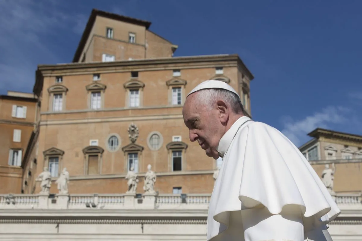 Pope Francis arrives for an audience with the Italian National Social Security Institute's workers (INPS), in St. Peter's Square at the Vatican, on Nov. 7, 2015. (AP Photo/Alessandra Tarantino)