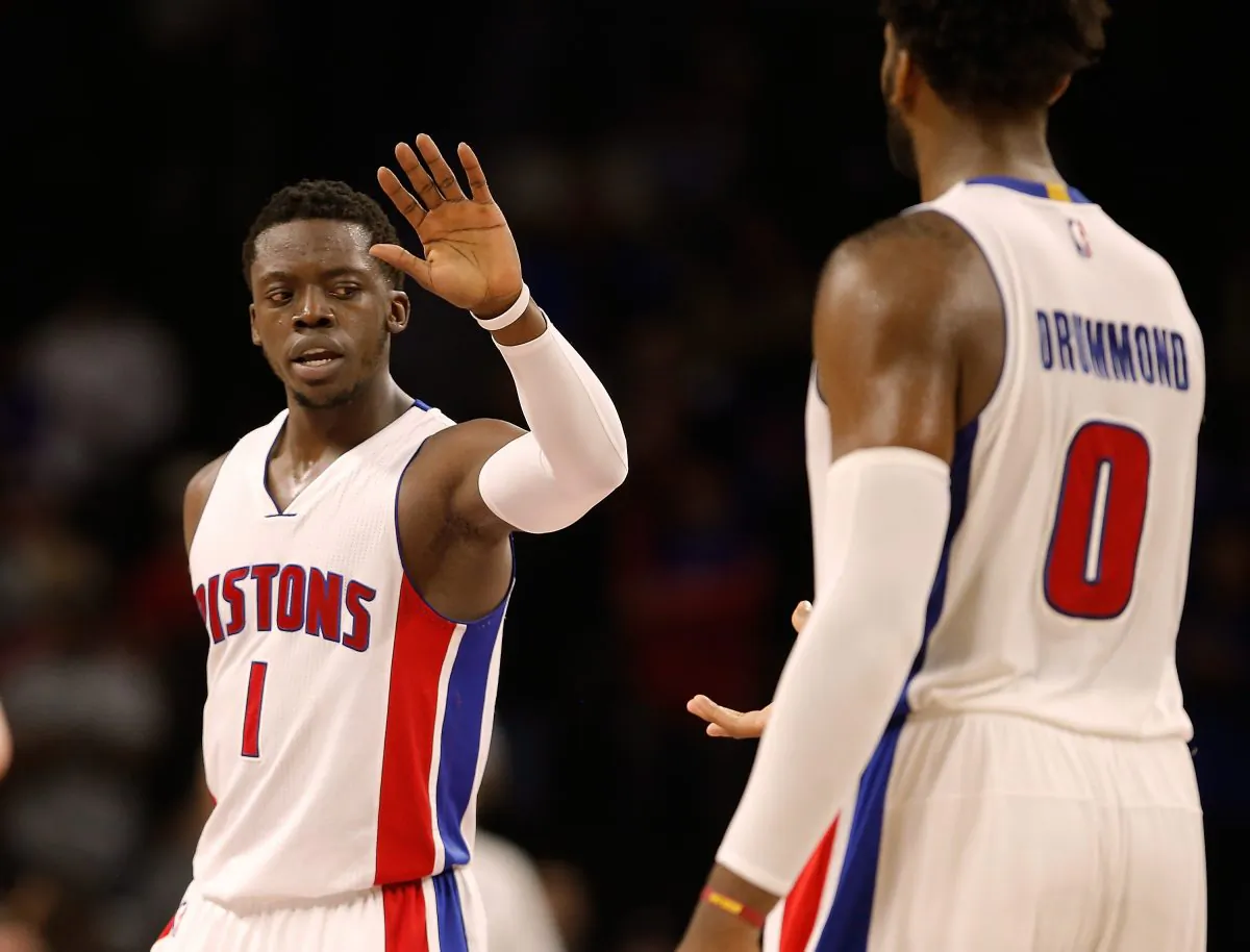 Reggie Jackson (L) and Andre Drummond are each averaging better than 20 points per game for the 5–1 Detroit Pistons. (Gregory Shamus/Getty Images)