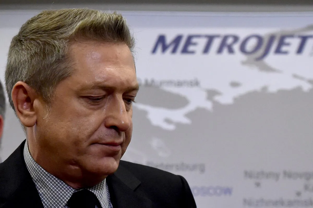 Alexander Snagovsky, director general of Kogalymavia, also known as Metrojet, at a press conference in Moscow, on Nov. 2, 2015. Russian airline Kogalymavia's flight 9268 crashed en route from Sharm el-Sheikh to St. Petersburg on Oct. 31, killing all 224 people on board, mostly Russian tourists. (Kirill Kudryavtsev/AFP/Getty Images)