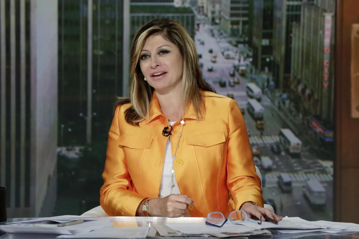 Maria Bartiromo appears on her "Mornings with Maria Bartiromo" program, on the Fox Business Network, in New York, on June 23, 2015. Bartiromo, one of the moderators for the Tuesday, Nov. 10, 2015, Republican presidential debate, says that while she wants to help viewers understand the differences between candidates, she's not looking to start brawls. The fourth GOP debate—and first since a CNBC session left candidates grumbling about the journalists asking questions—takes place Tuesday night in Milwaukee. (AP Photo/Richard Drew)