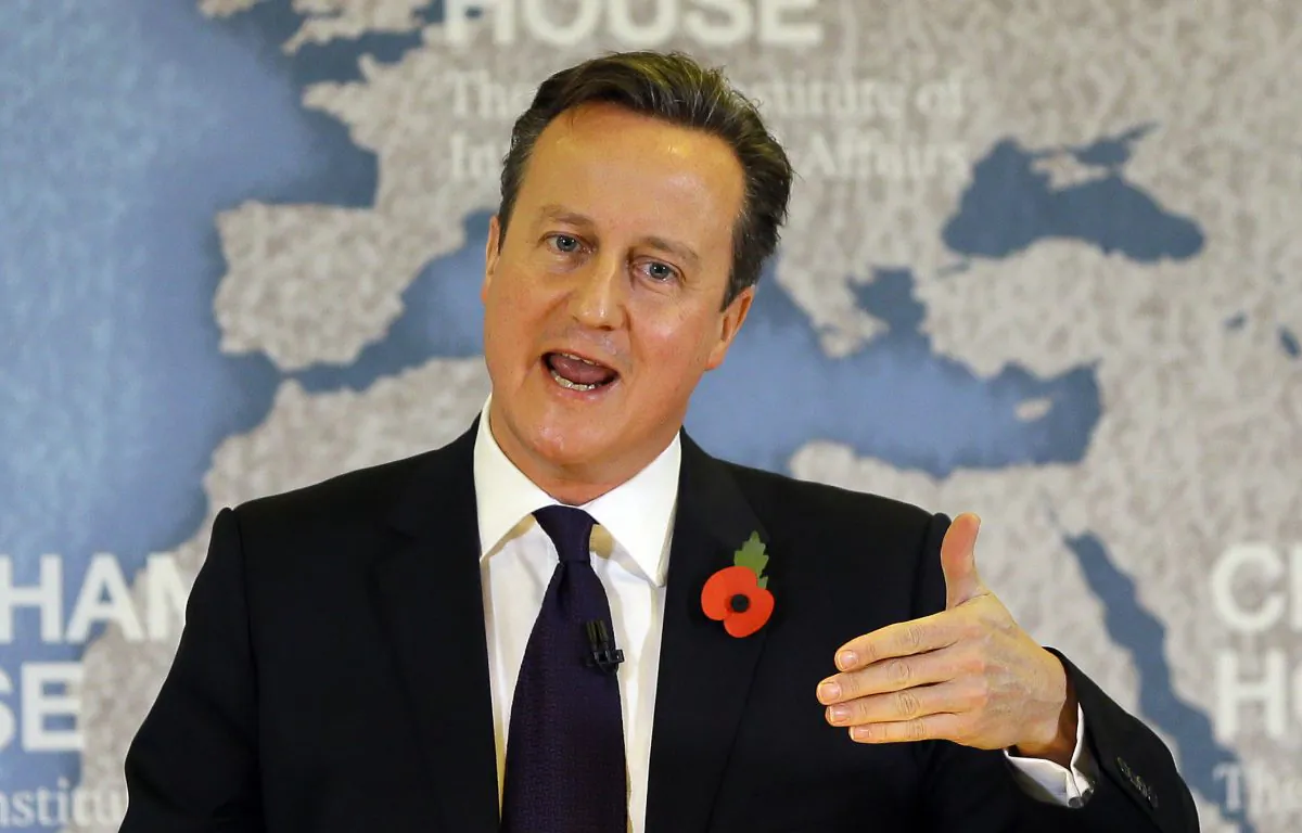 Britain's Prime Minister David Cameron delivers a speech on EU reform and the UK’s renegotiation, at Chatham House in London, Tuesday, Nov. 10, 2015. (AP Photo/Kirsty Wigglesworth, pool)