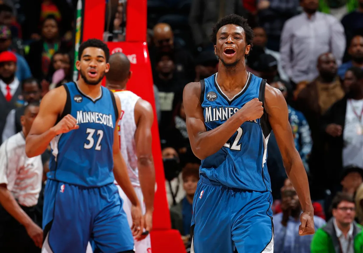 Andrew Wiggins (R) and Karl-Anthony Towns of the Minnesota Timberwolves are two of the best young players in the league. (Kevin C. Cox/Getty Images) 