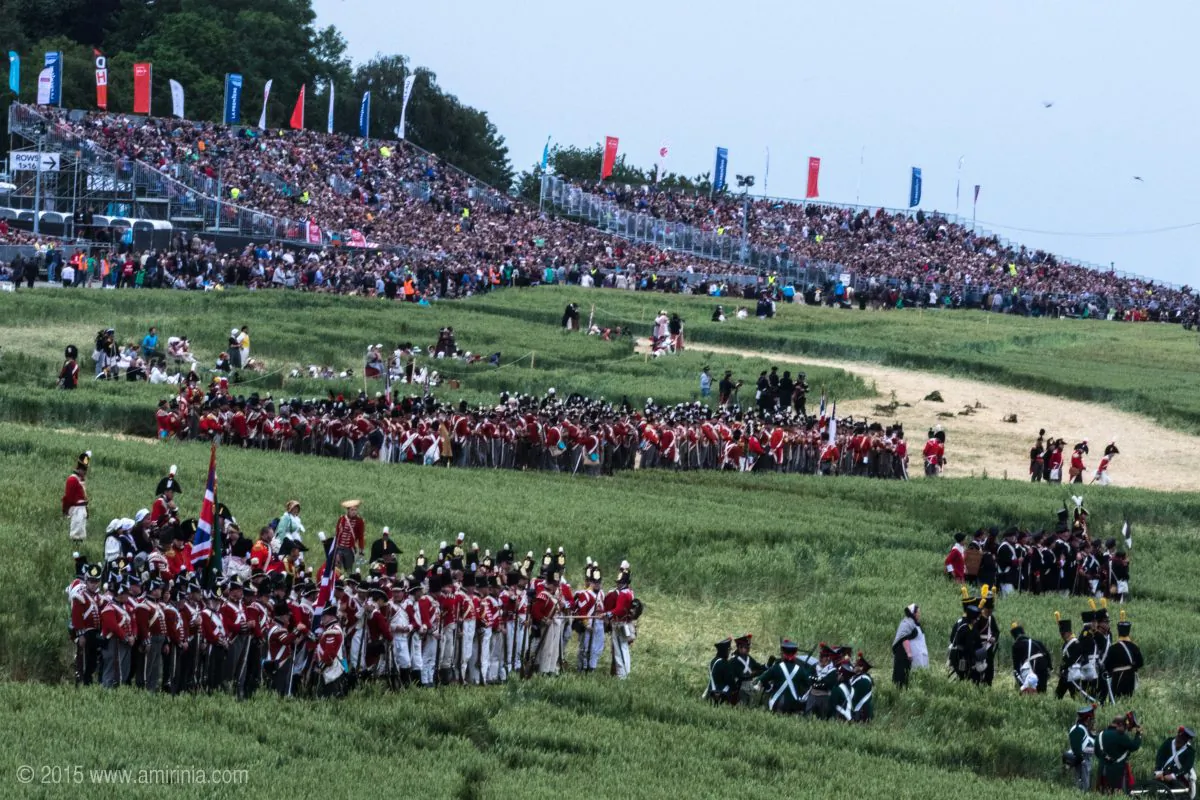 A capacity crowd watches as soldiers gather for a re-enactment of the Battle of Waterloo, held annually in Waterloo, Belgium. This year’s event marked the 200th anniversary of the battle, and was much bigger than other years, with more than 6,200 re-enactors participating. (Mohammed Reza Amirinia)