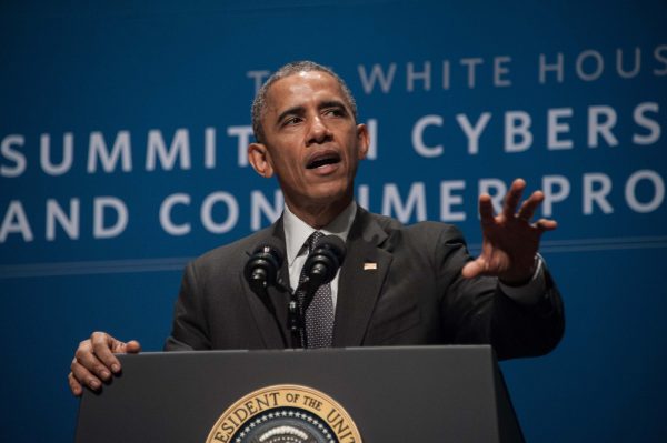 President Barack Obama speaks at the White House Summit on Cybersecurity and Consumer Protection at Stanford University in Palo Alto on Feb. 13, 2015. (Nicholas Kamm/AFP/Getty Images)