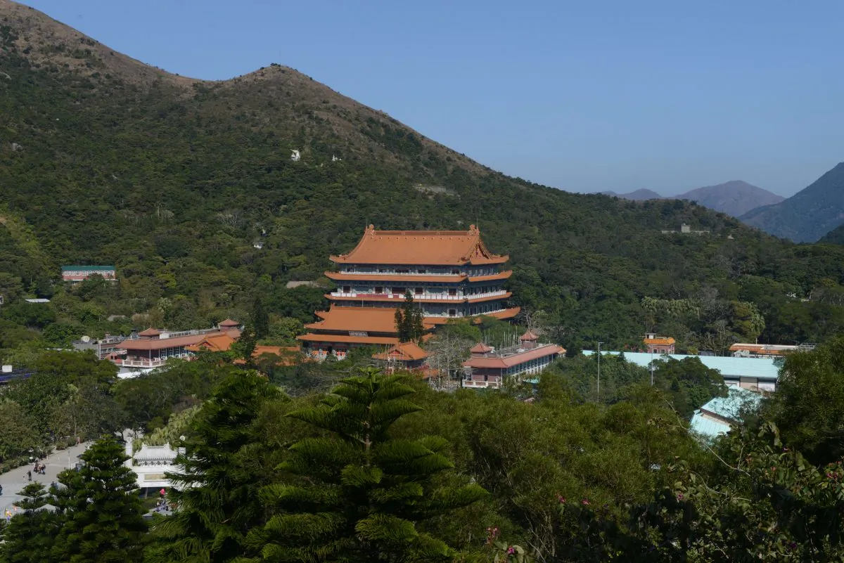 This picture taken on Feb. 23, 2014 shows the exterior of the Po Lin monastery on the outlying island of Lantau in Hong Kong. (Sam Panthaky/AFP/Getty Images)