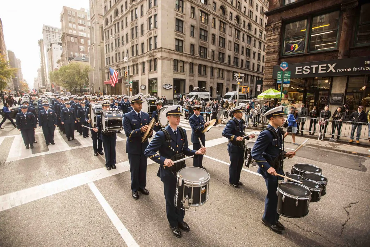 Coast Guardsmen march during the Veterans Day parade in New York City on Nov. 11, 2015. (Benjamin Chasteen/Epoch Times)