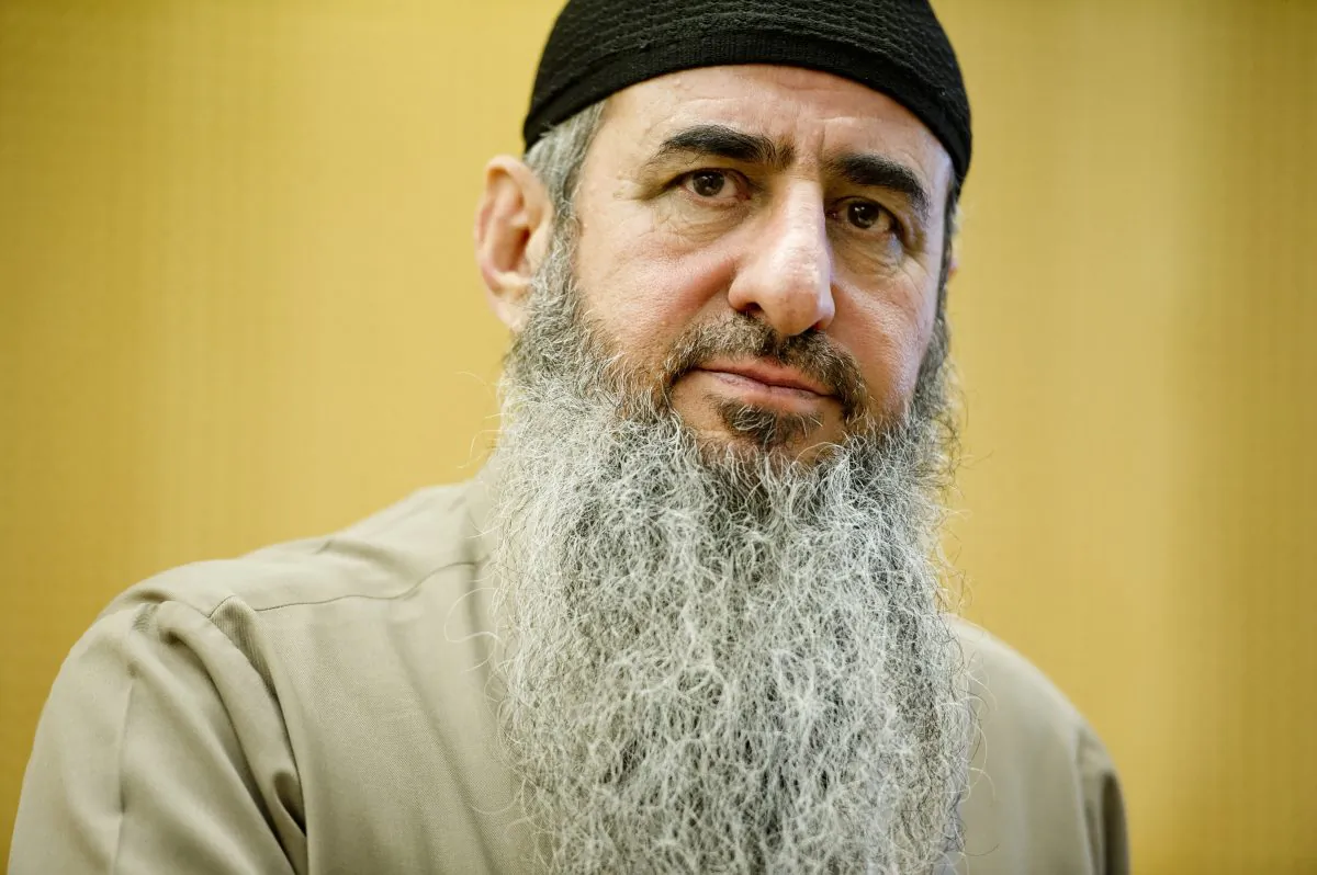 This is an Aug. 14, 2015 file photo of Najmaddin Faraj Ahmad, known as Mullah Krekar, appearing in court in Oslo. (Olav Nesvold / NTB scanpix via AP)