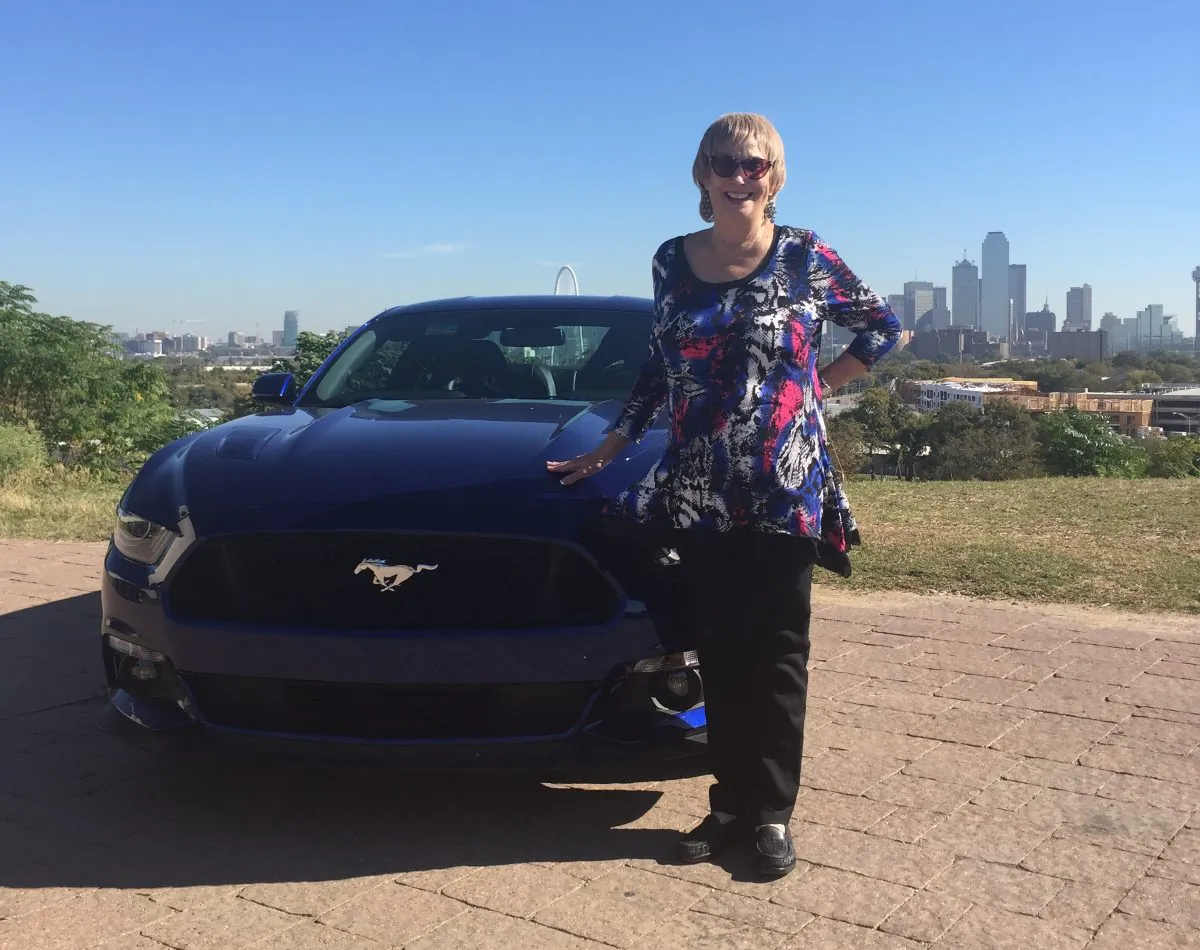 The author with the Deep Impact Blue 2015 Mustang GT. (Jo Ann Holt)