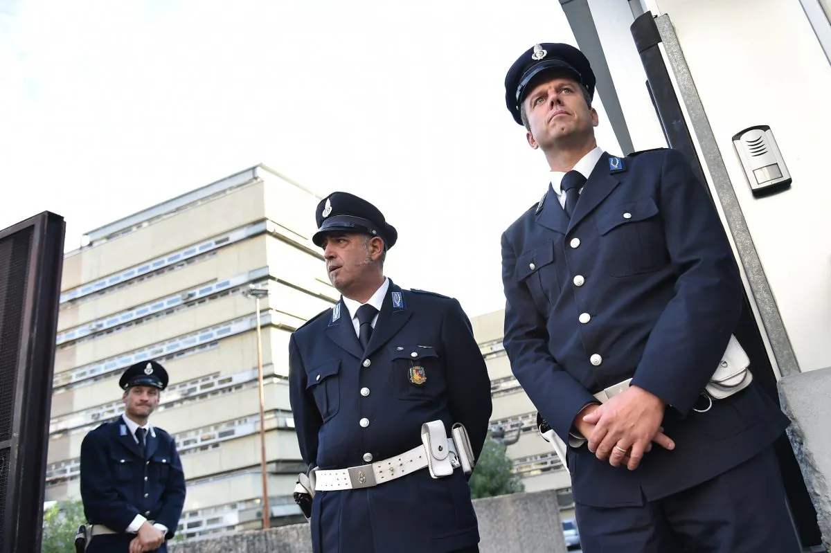 Guards stand at the entrance to Rome's criminal court on Nov. 5, 2015, on the opening day of the Mafia Capitale trial, a case related to the alleged infiltration of City Hall by a mafia network. (Alberto Pizzoli/AFP/Getty Images)