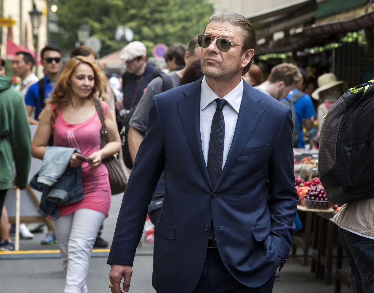 This image released by TNT shows Sean Bean as Martin Odum in a scene from the "The Legend of Curtis Ballard," episode of the TNT series, "Legends." The network said Monday, Nov. 16, 2015, it will not air an episode of its drama Legends because it depicts a terrorist shooting into a crowd in Paris. TNT said it will instead air a rerun of Legends that was originally shown a few weeks ago. (Larry D Horricks/TNT via AP)