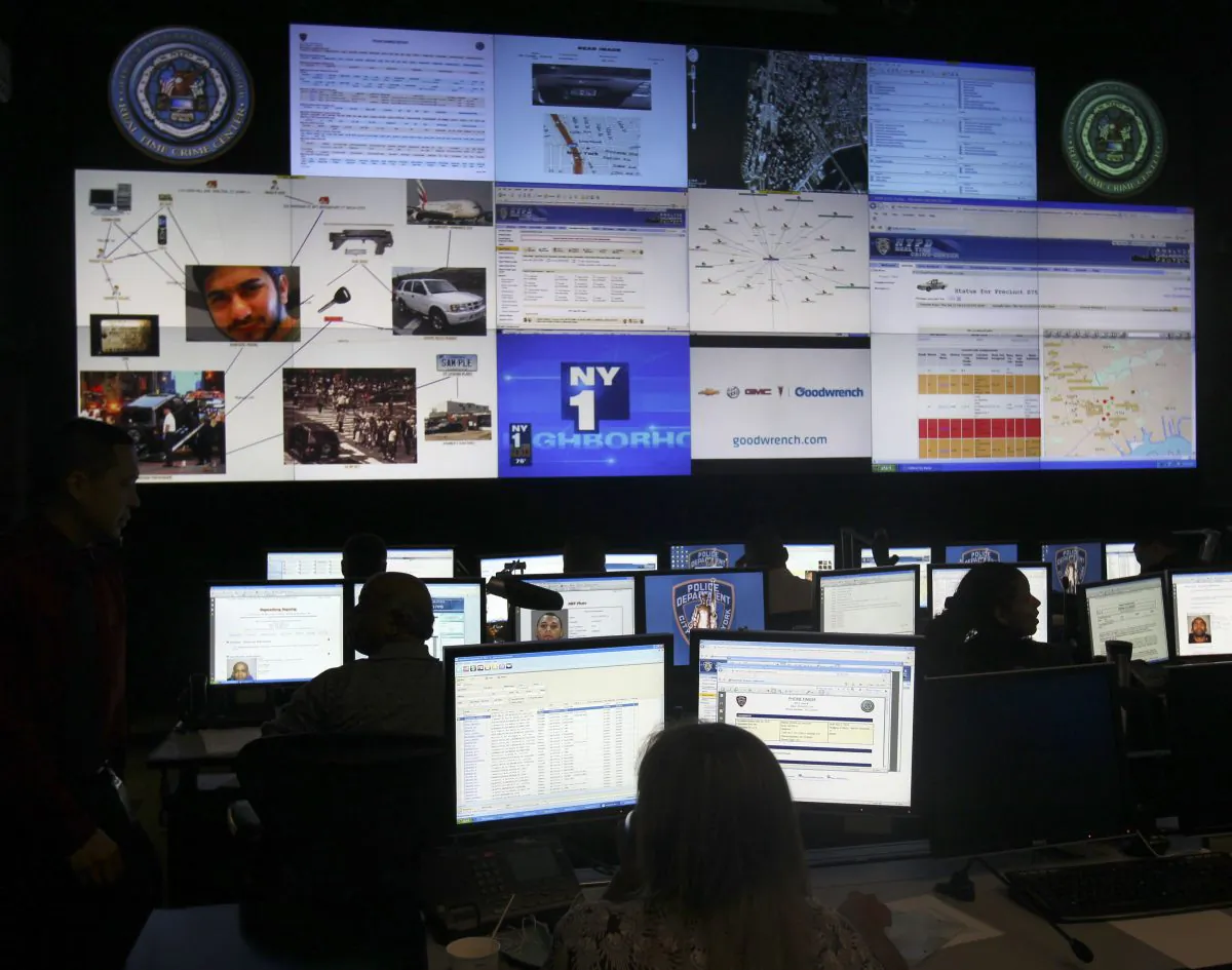 People work inside the Real Time Crime Center, Thursday, July 22, 2010, at police headquarters in New York. (AP Photo/Seth Wenig)