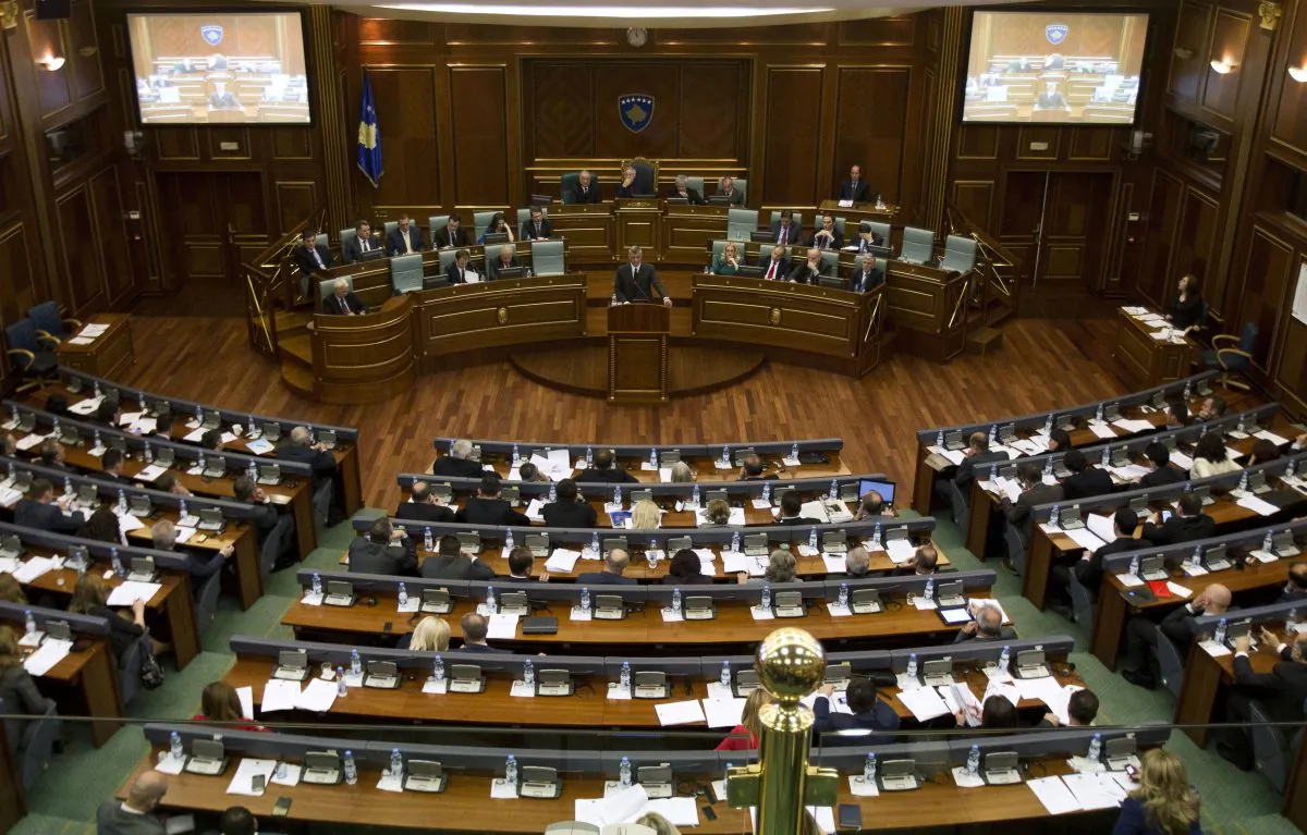 Kosovo's Prime Minister Hashim Thaci (C) addresses lawmakers during a parliament session in Pristina on April 23, 2014. (STRINGER/AFP/Getty Images)