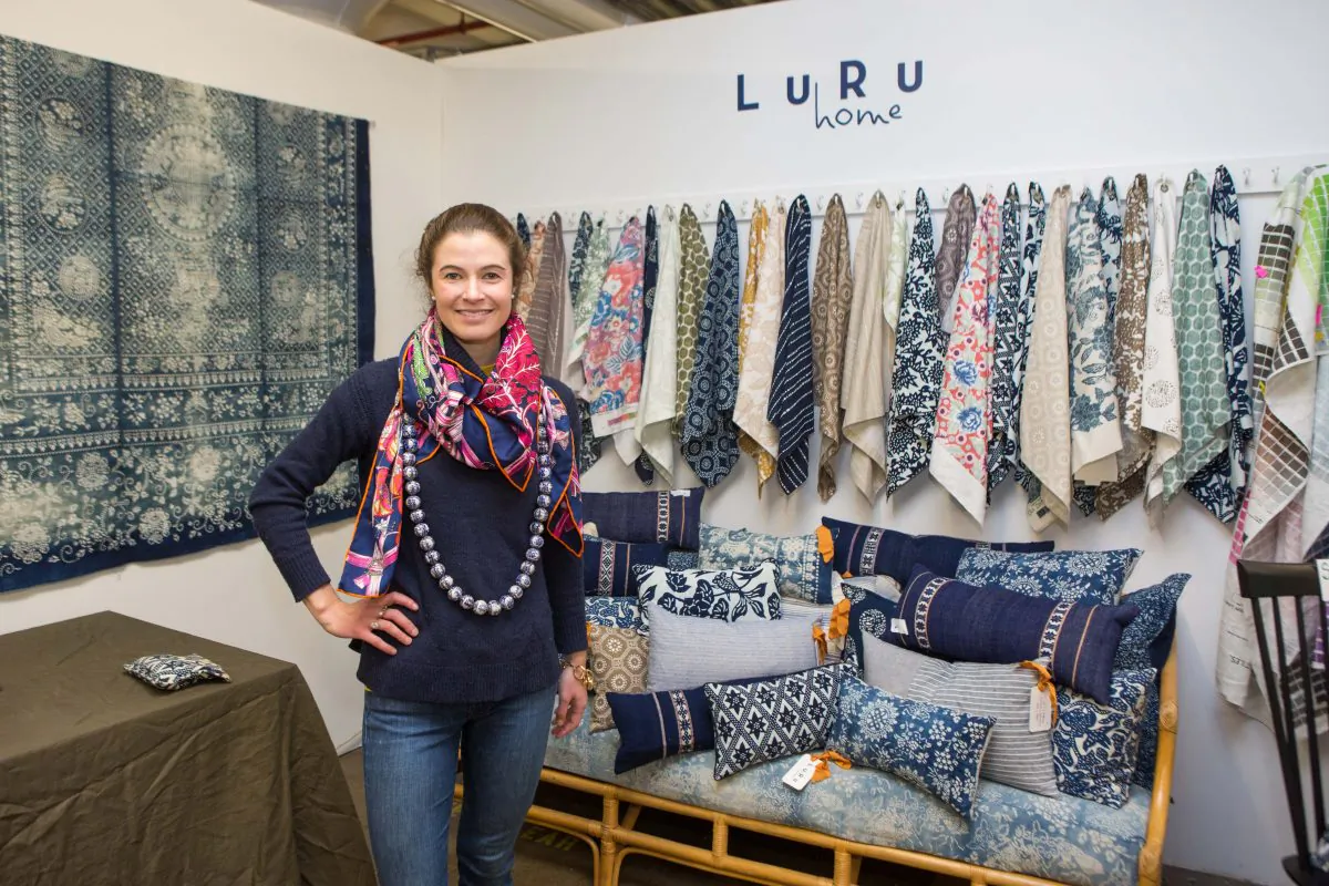 Claire Russo Co Founder of Luru Home, with her sustainable textile work at the Pratt Institute in Brooklyn, New York, on Nov. 16, 2015. (Benjamin Chasteen/Epoch Times)