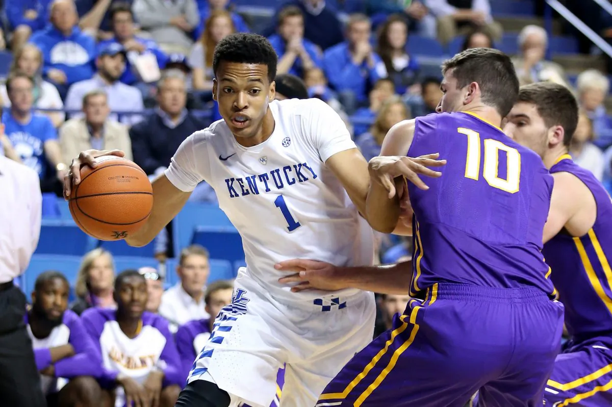 Five-star center Skal Labissiere (L) of the Kentucky Wildcats might be in the pros right now, if not for the NBA's minimum age requirement. (Andy Lyons/Getty Images)
