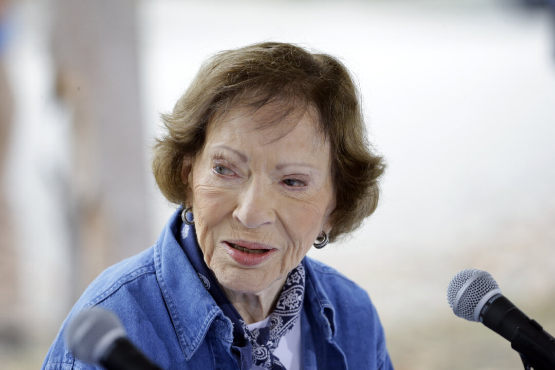 Former first lady Rosalynn Carter at a Habitat for Humanity building site in Memphis, Tenn., on Nov. 2, 2015. She has worked to improve mental healthcare delivery for decades, and the Carter Center sponsored a program to train Liberian nurses to deliver mental healthcare. (AP Photo/Mark Humphrey)