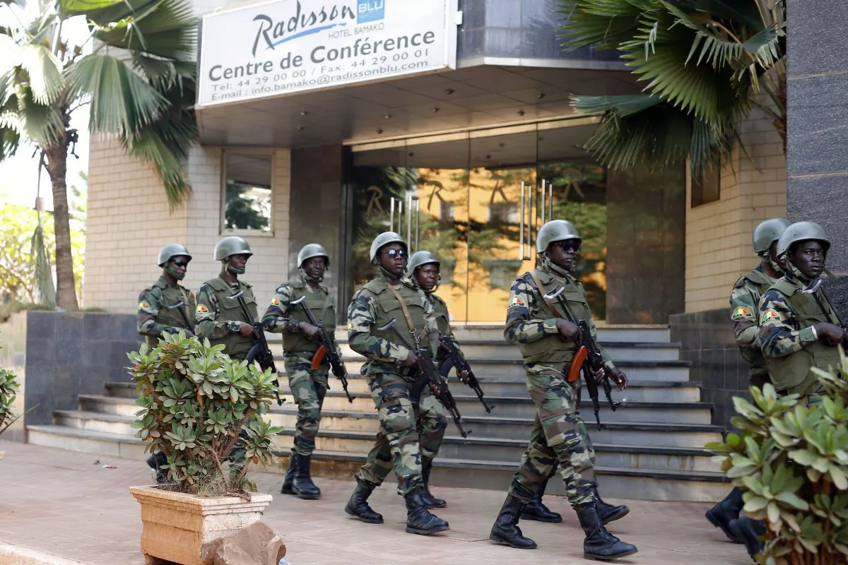 Soldiers from the presidential guard patrol outside the Radisson Blu hotel in Bamako, Mali, on Nov. 21, 2015. (Jerome Delay/AP Photo)