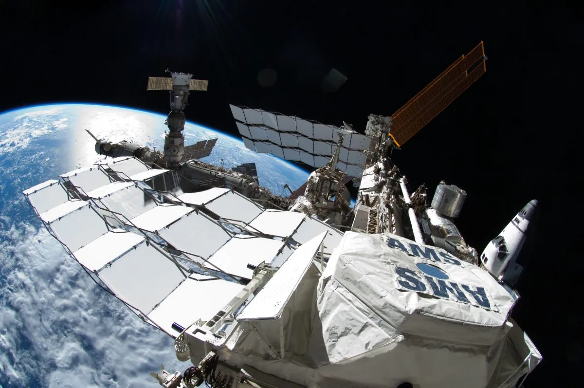 Alpha Magnetic Spectrometer-02, shown attached to the International Space Station. (NASA)