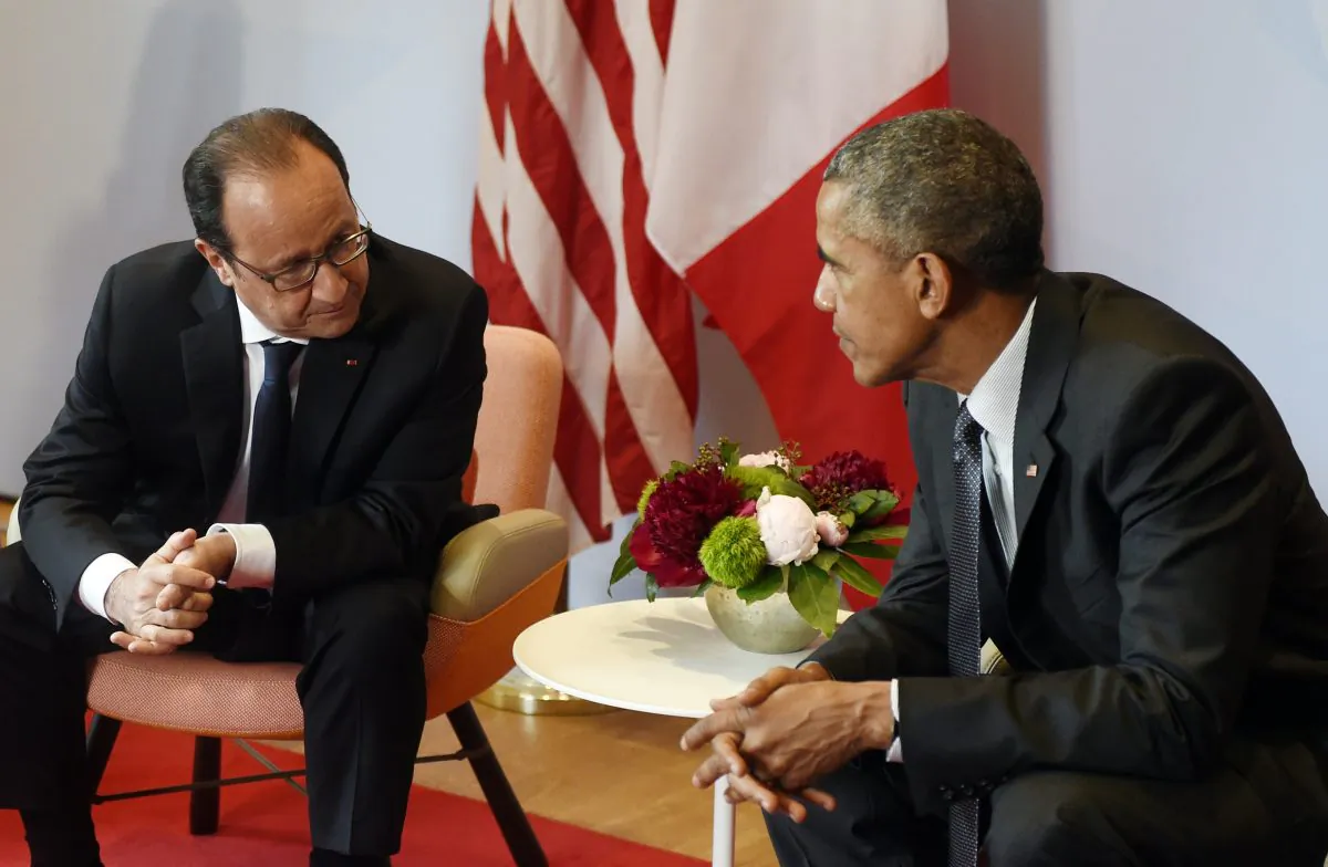 US President Barack Obama (R) and French President Francois Hollande take part in a bilateral meeting on the sidelines of the G7 Summit at the Schloss Elmau castle resort near Garmisch-Partenkirchen, in southern Germany on June 8, 2015. (Alain Jocard/AFP/Getty Images)