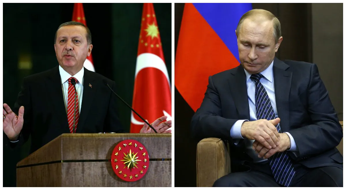 Turkish President Recep Tayyip Erdogan (L) and Russian President Vladimir Putin (R). (AP Photos)