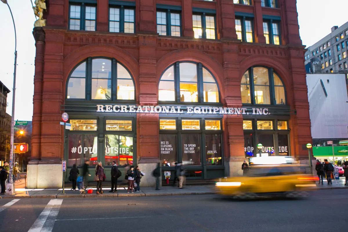 The REI (Recreational Equipment, Inc.) SoHo flagship store in New York on Nov. 24, 2015. REI is choosing to stay closed on black Friday so employees can spend more time with family. (Benjamin Chasteen/Epoch Times)