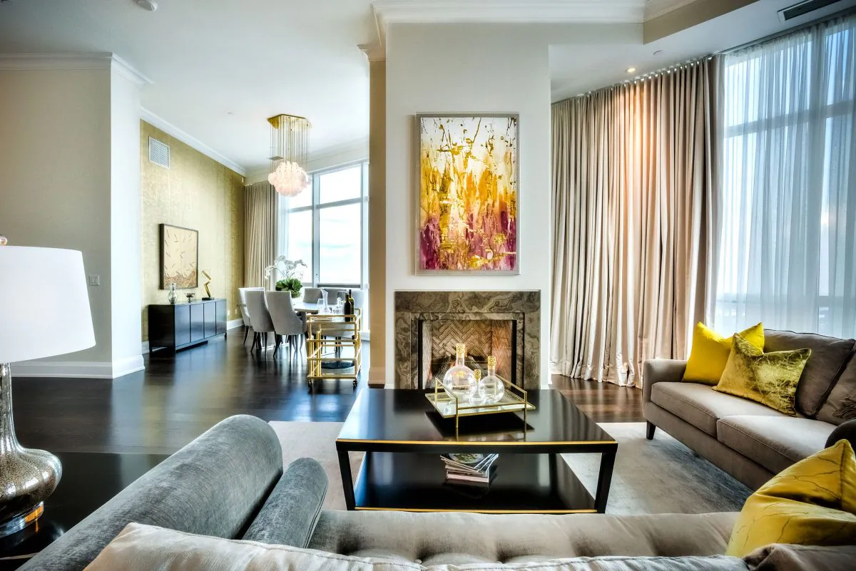 Rendering of a penthouse living room at Aura at College Park, Canada’s tallest condo tower in Toronto's Downtown Yonge district. (Courtesy of Canderel Residential)