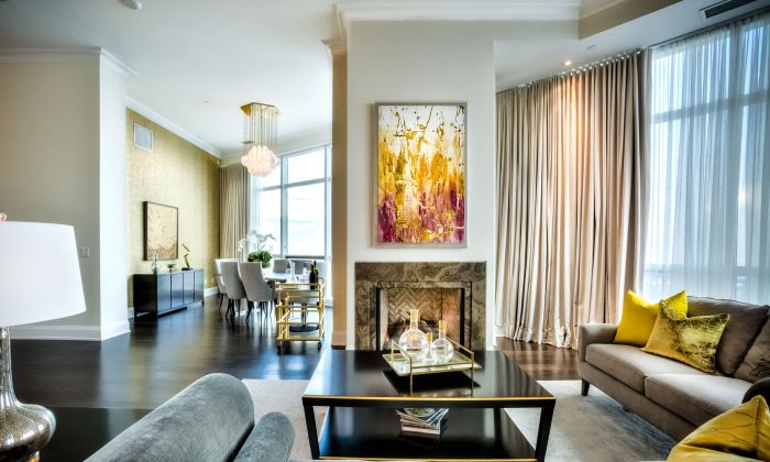 Rendering of a penthouse living room at Aura at College Park, Canada’s tallest condo tower in Toronto's Downtown Yonge district. (Courtesy of Canderel Residential)