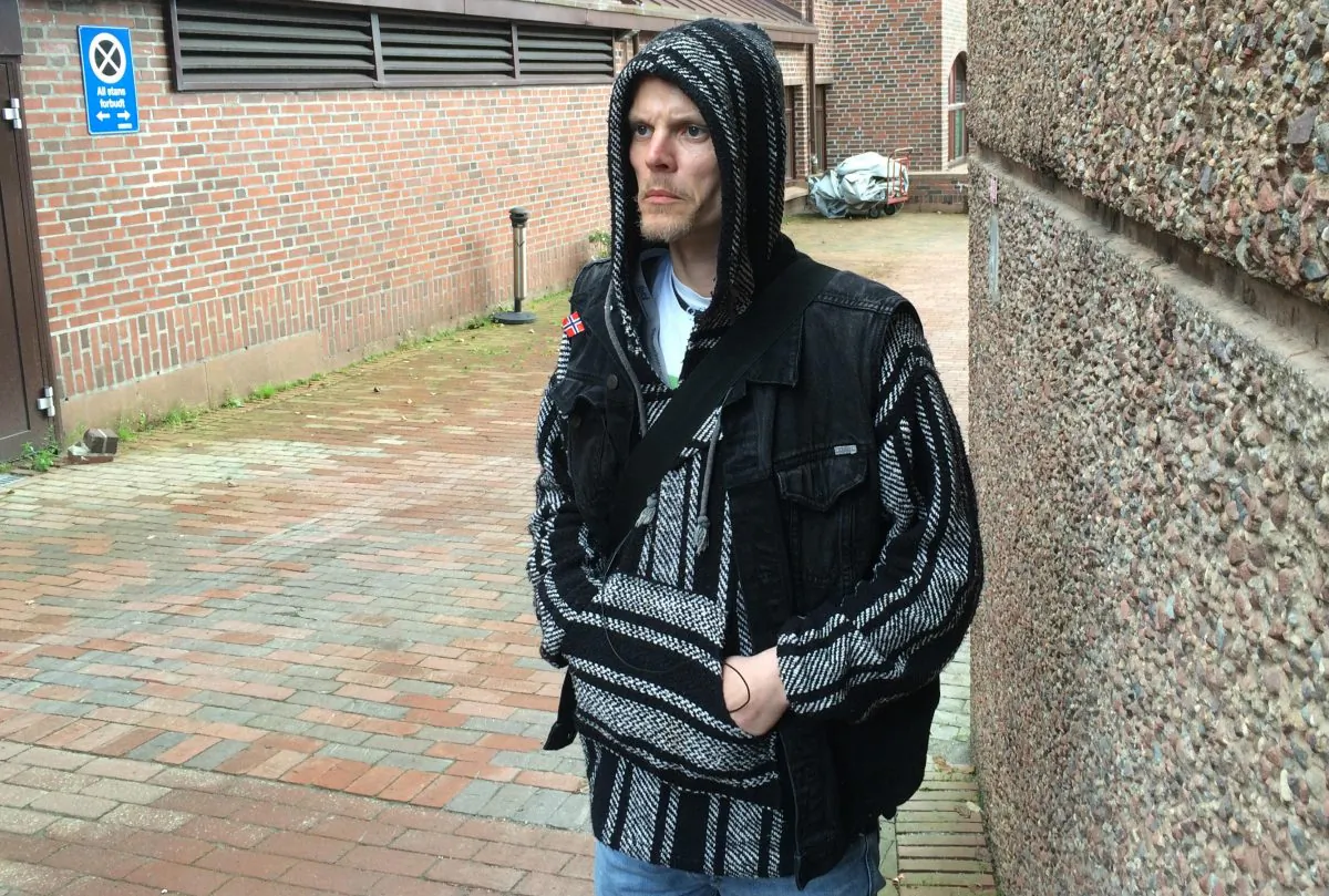 Norwegian heroin addict, Kim Arnetvedt, a member of the campaign group Association for a Humane Drug Policy, stands on a corner in Bergen, Norway, on Sept. 1, 2015. (AP Photo/Mark Lewis)